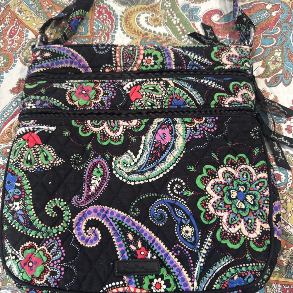 Vera Bradley Black Paisley Crossbody Bag EUC